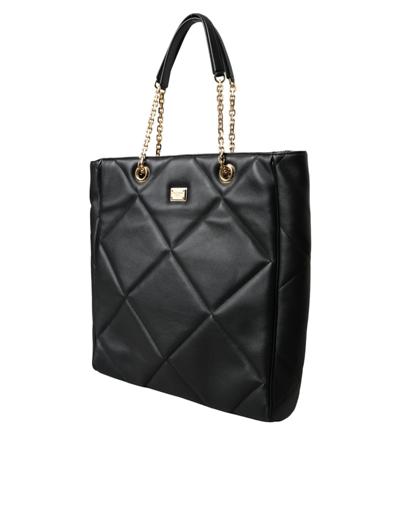 Black Leather JUNGLE Quilted Shopping Tote Bag