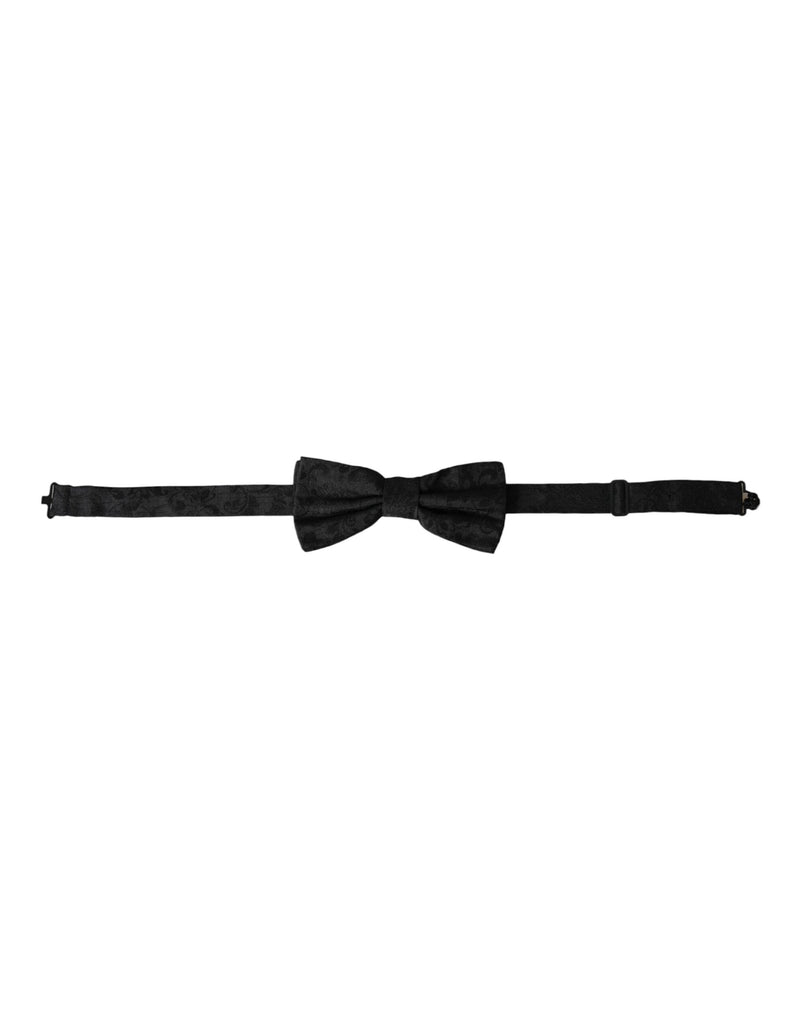 Black Silk Floral Adjustable Neck Men Bow Tie