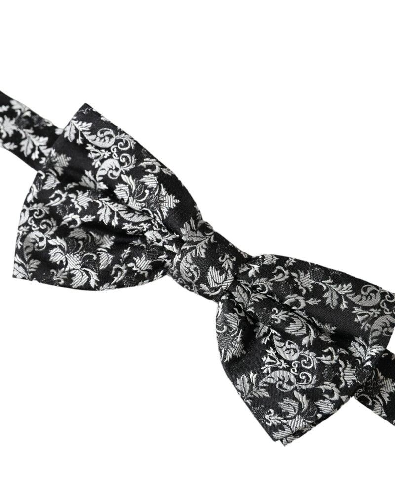 Black Floral Silk Adjustable Neck Men Bow Tie