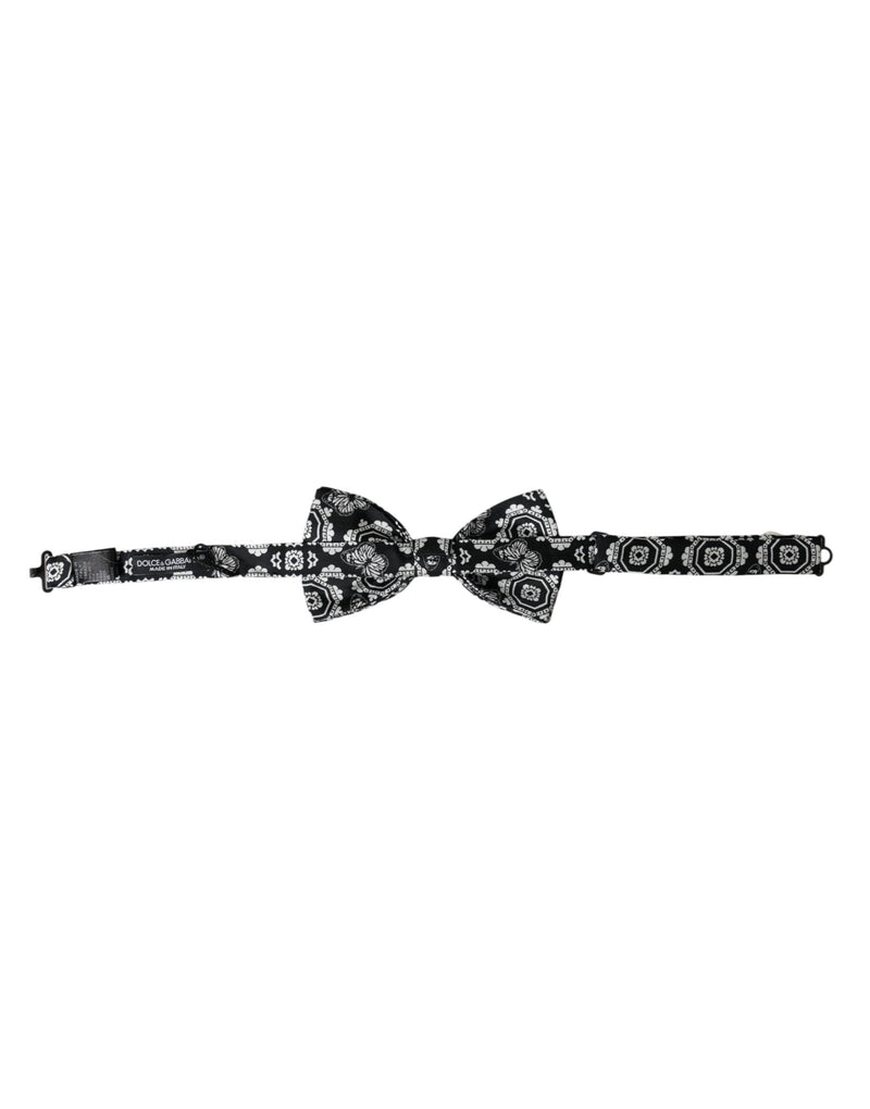 Black White Printed Adjustable Neck Men Bow Tie