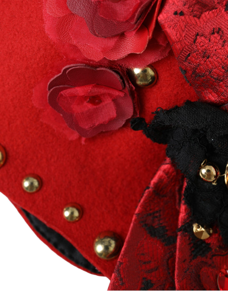 Red Crystal Gold Roses Brooch Embellished Hat