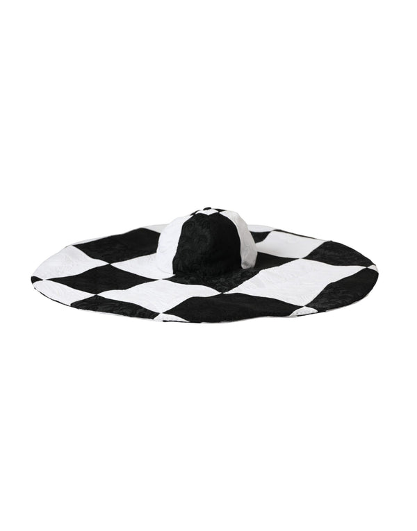 Black White Checkered Wide Brim Floppy Hat