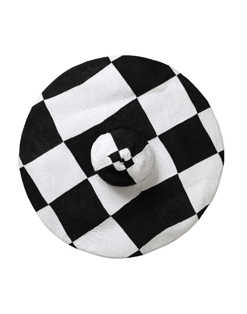 Black White Checkered Wide Brim Floppy Hat