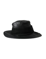 Black Leather DG Coin Crystal Wide Brim Hat