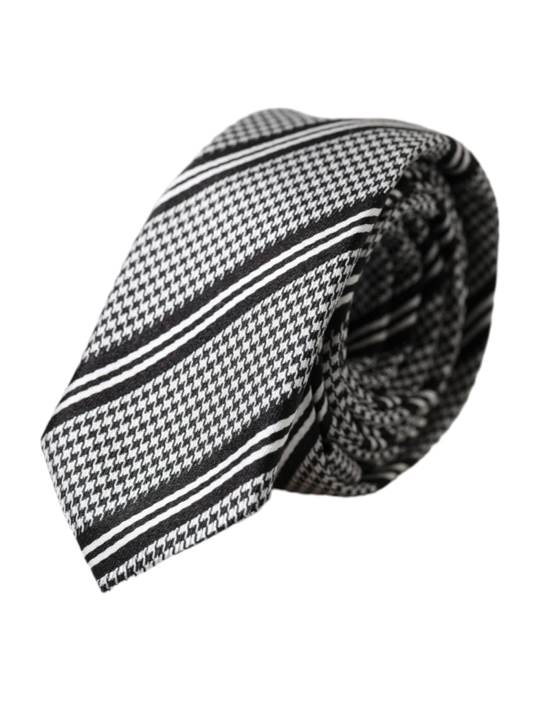 Black White Stripes Silk Adjustable Tie