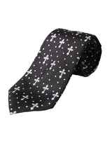 Black White Cross Silk Adjustable Tie