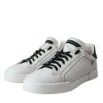 White Black Leather Low Top Sneakers Men Shoes