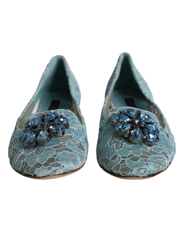 Blue Lace Crystal Ballet Flats Loafers Shoes