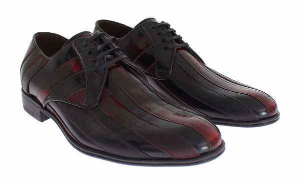 Eleganti scarpe in pelle a strisce Bordeaux nere