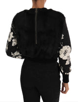 Brocade floral pull de fourrure noire