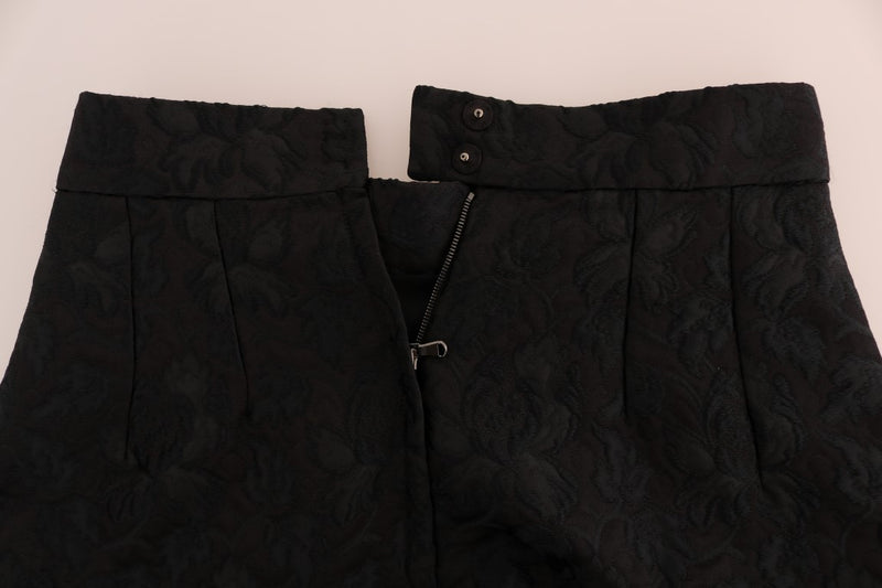 Elegante gonna floreale nera jacquard a-line