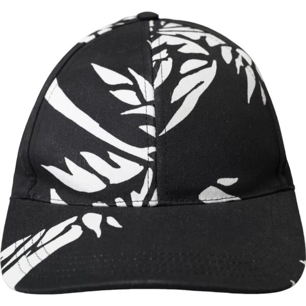 Black Cotton Leaf Print Baseball Hat