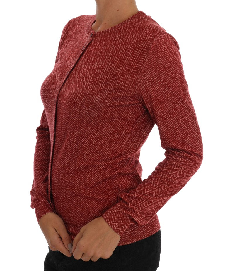 Rote Woll -Strickjacke Pullover