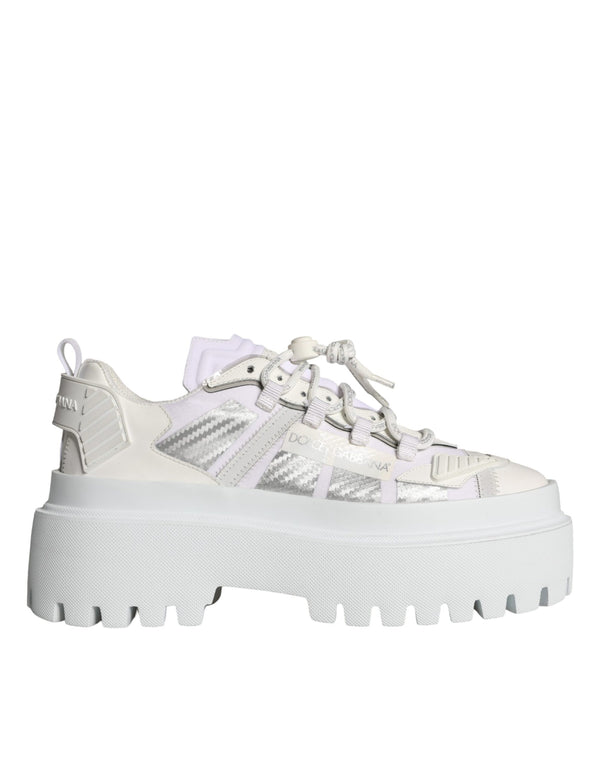 White Silver Chunky Platform Sneakers Shoes