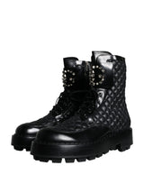 Black Quilted Crystal DG Logo Men Boots Shoes