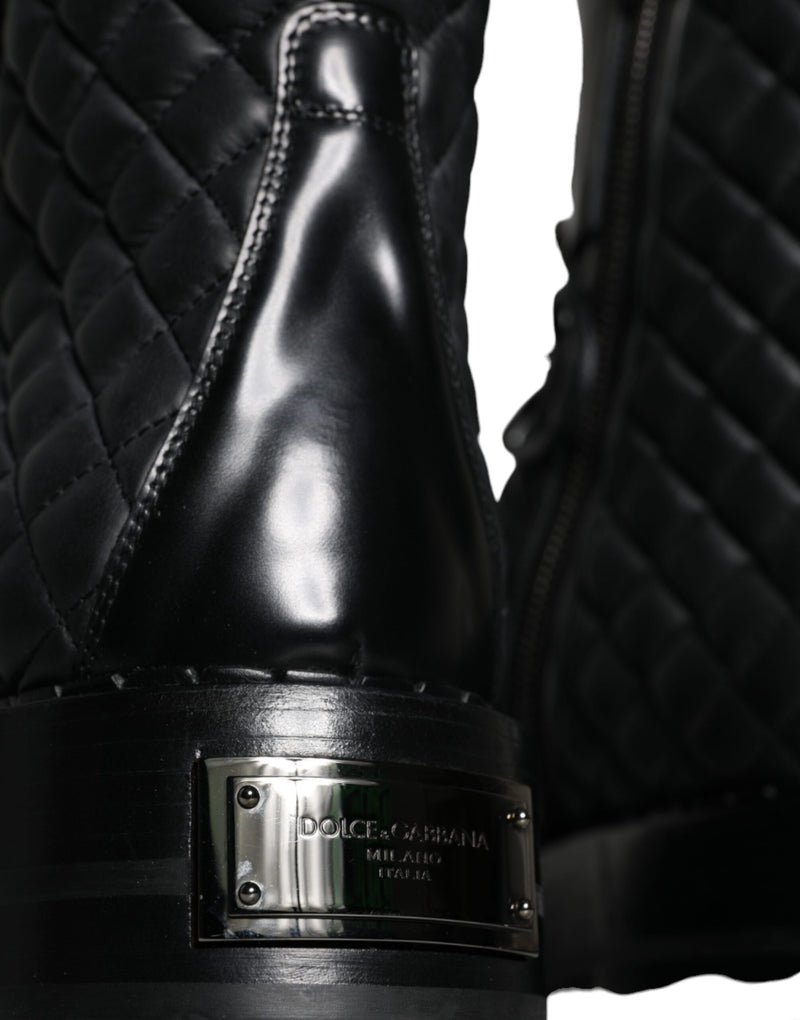 Black Quilted Crystal DG Logo Men Boots Shoes