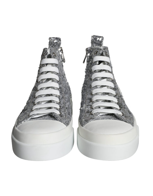 Silver White Sequined High Top Sneakers Shoes