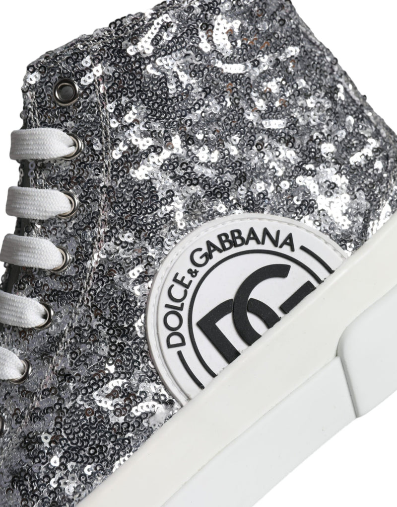 Silver White Sequined High Top Sneakers Shoes