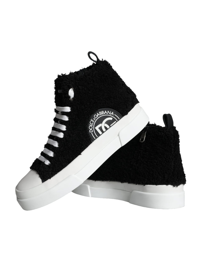 Black White Fur Logo High Top Sneaker Shoes