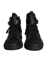 Black Leather High Top Logo Sneakers Shoes