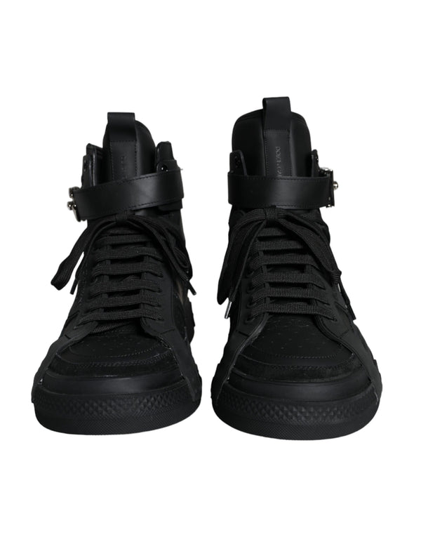 Black Leather High Top Logo Sneakers Shoes