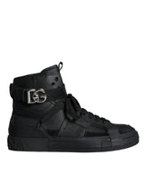 Black Leather High Top Logo Sneakers Shoes