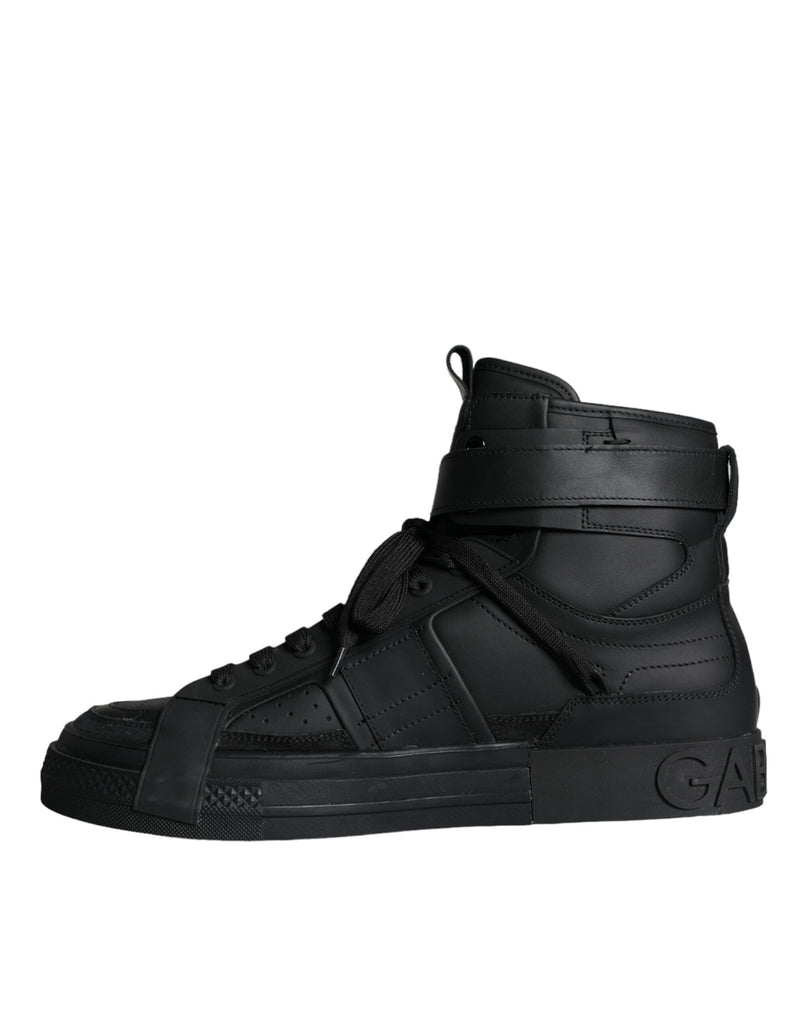 Black Leather High Top Logo Sneakers Shoes