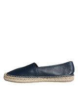 Blue Leather Leather Espadrille Flats Shoes