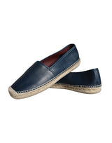 Blue Leather Leather Espadrille Flats Shoes