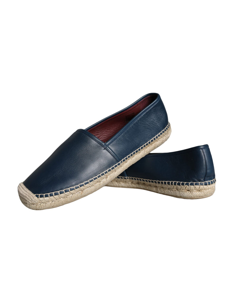 Blue Leather Leather Espadrille Flats Shoes