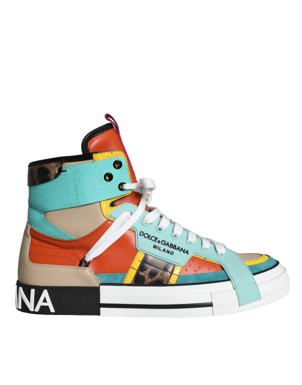 Multicolor Leather High Top Sneakers Shoes