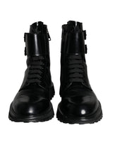 Black Leather Lace Up Men Mid Calf Boots Shoes