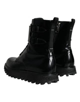 Black Leather Lace Up Men Mid Calf Boots Shoes