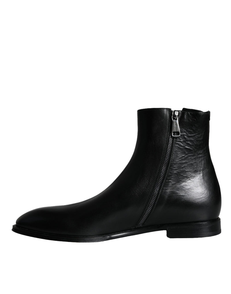 Black Calf Leather Men Ankle Boots Shoes