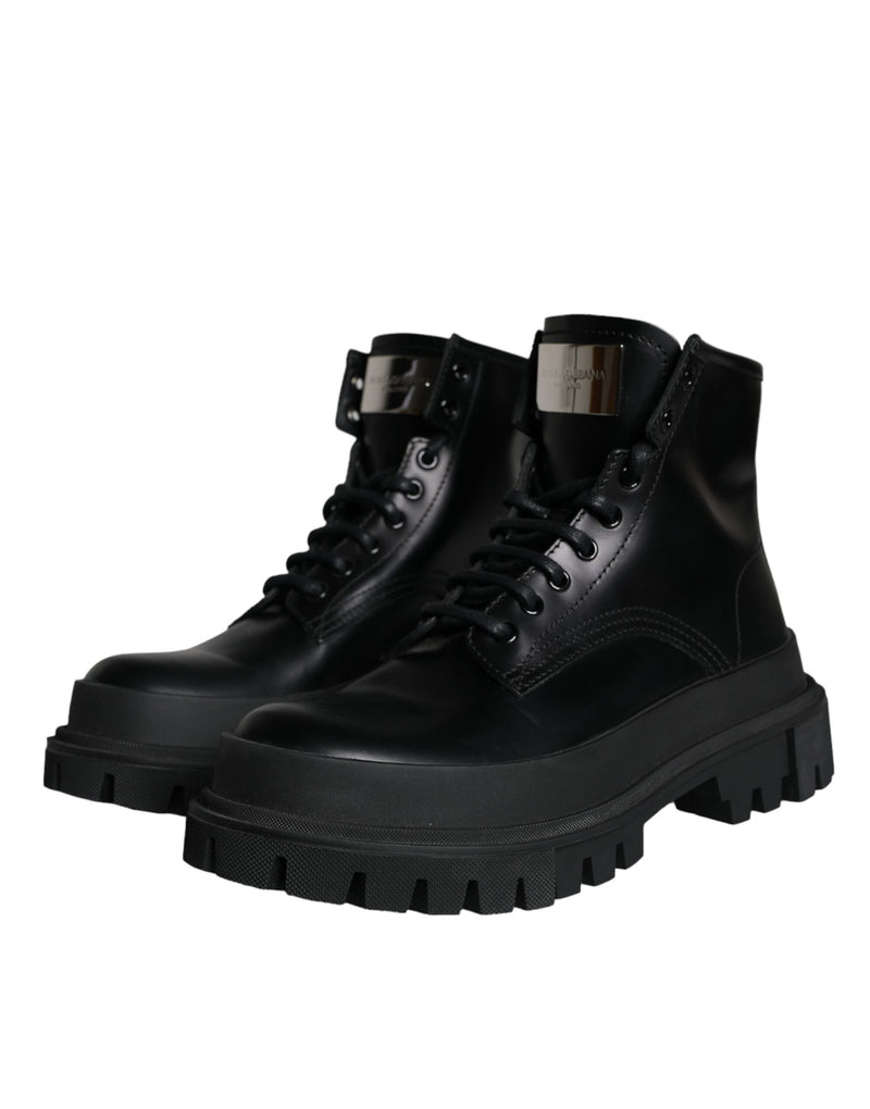 Black Lace Up Mid Calf Boots Men Shoes