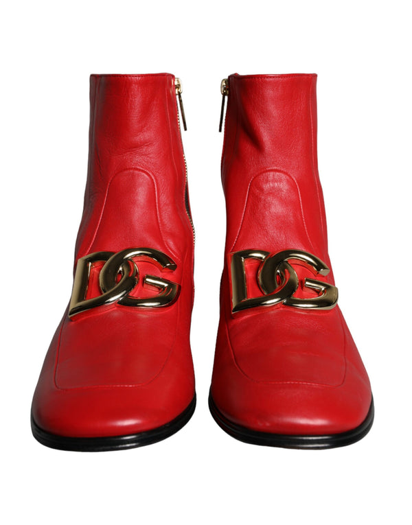 Red Lambskin Leather Men Ankle Boots Shoes