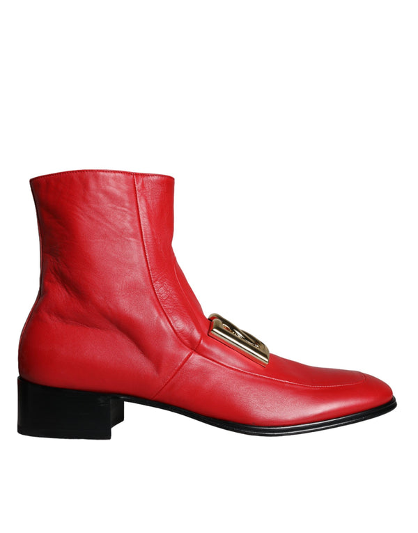 Red Lambskin Leather Men Ankle Boots Shoes