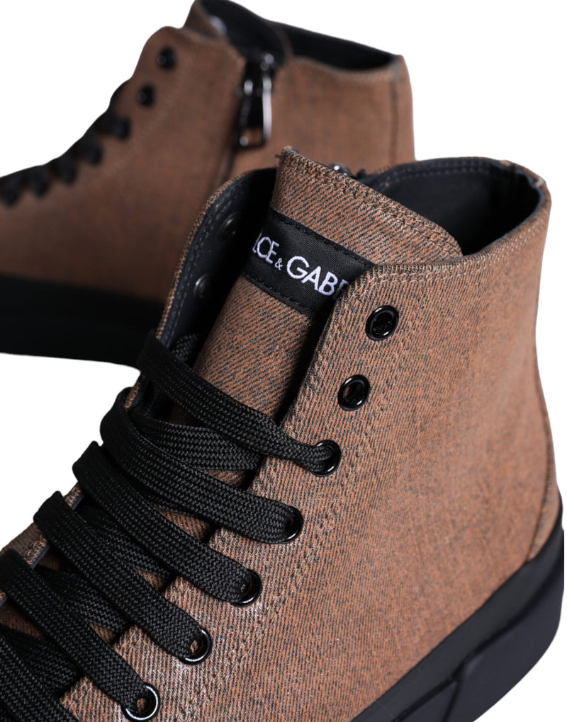 Black Brown Denim High Top Men Sneakers Shoes