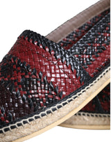 Black Maroon Woven Leather Buffalo Men Espadrille Shoes