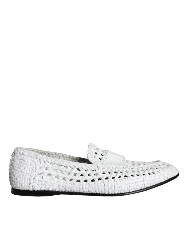 White Woven Leather Slip On Loafers Men Shoes