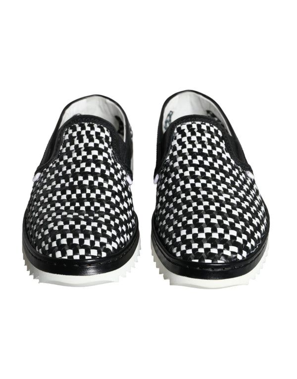 Black White Weaved Slip On Men Loafers Shoes