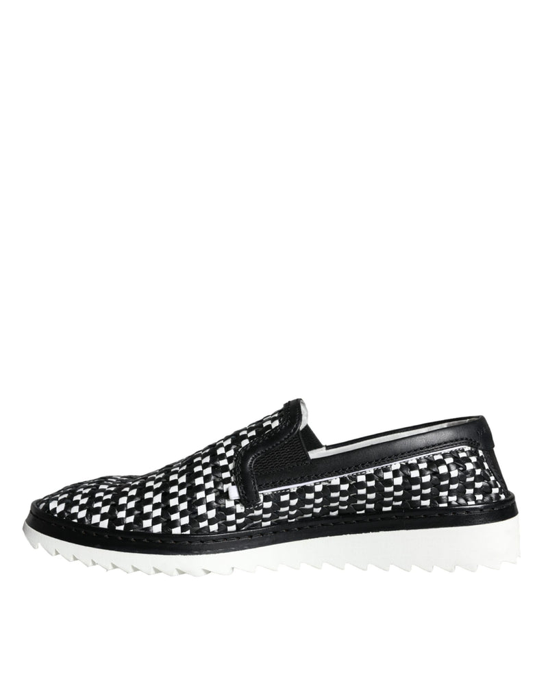 Black White Weaved Slip On Men Loafers Shoes