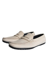 Beige Leather Slip Mocassin Loafers Men Shoes