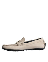 Beige Leather Slip Mocassin Loafers Men Shoes