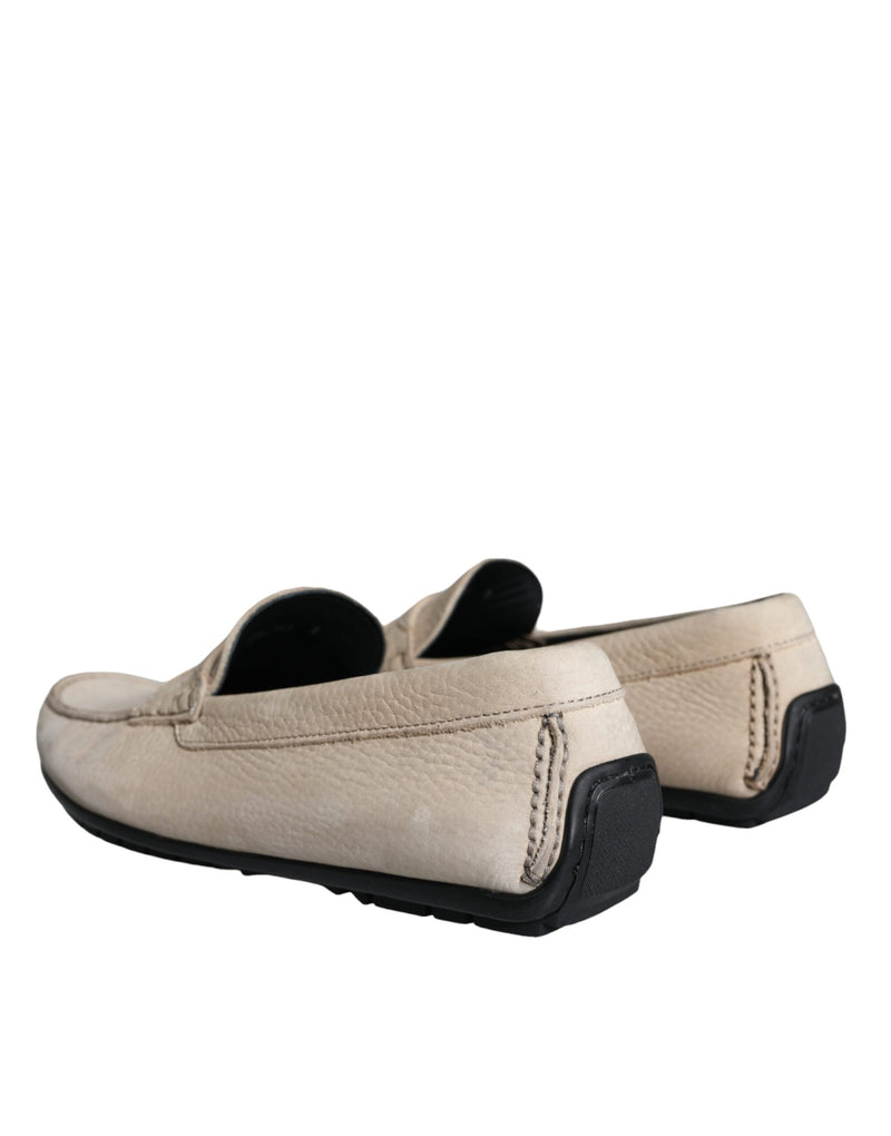 Beige Leather Slip Mocassin Loafers Men Shoes