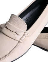 Beige Leather Slip Mocassin Loafers Men Shoes