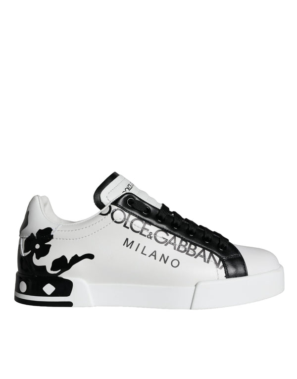 White Black Leather Crown Milano Sneakers Shoes