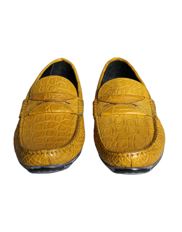 Yellow Leather Slip Mocassin Loafers Shoes