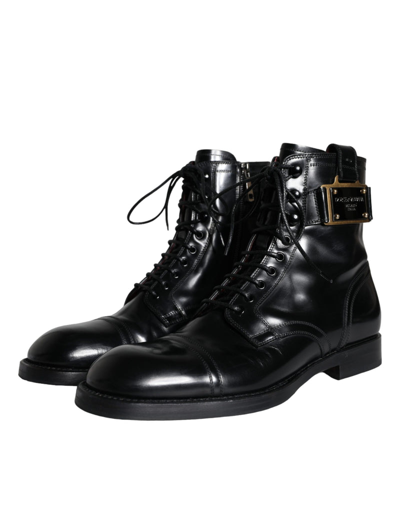 Black Logo Lace Up Mid Calf Men Boots Shoes