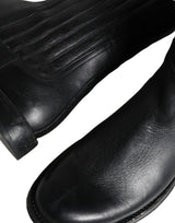 Black Horse Leather Mid Calf Boots Men Shoes